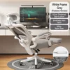 White frame grey mesh + headrest + padded footrest