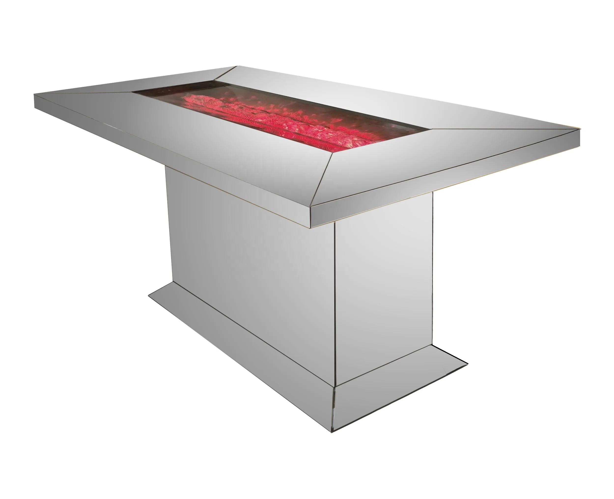2022 Brand New Mirrored Dinning Table with Fireplace on Top with LED Electric Fire with Heater for Dining Room