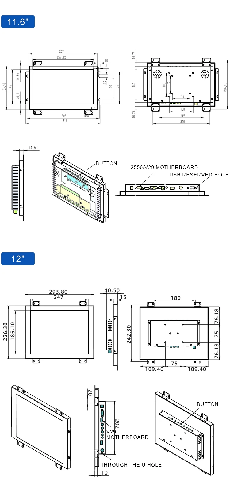 Custom Industrial IPS Touch Screen Monitors 10-23 Inch Capacitive Touchscreen LCD Display with Built-in Speaker for Desktop