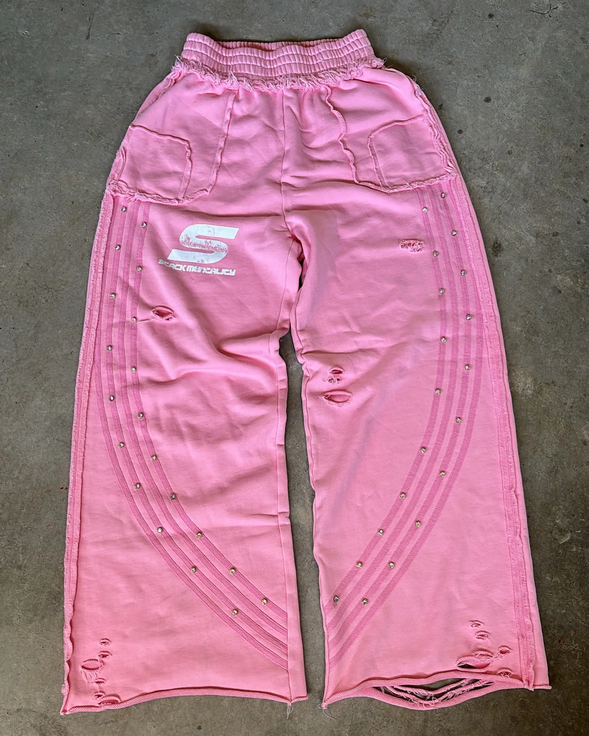 Custom Streatwear French Terry Cotton Baggy Oversized Jogger Pants Straight Leg Rhinestone Sweatpants Men gallery 2