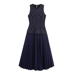 TAOP&ZA Women's Simple Sleeveless Pleated Dress 25 New Vintage Casual Style European American Vintage Style for Autumn 9430