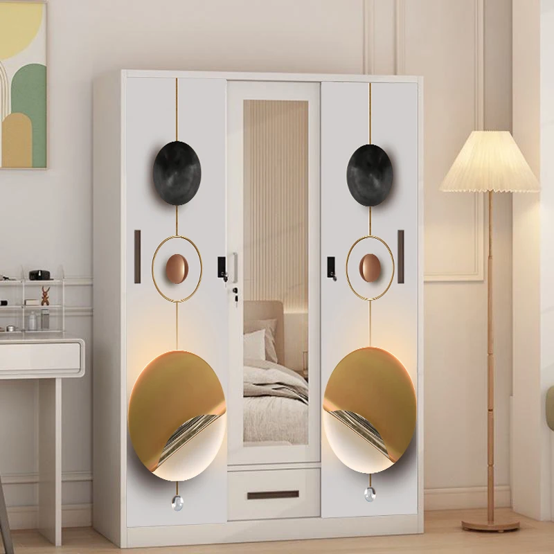 Modern Steel Sliding Door Wardrobe Almirah with Mirror and Drawer Organizer