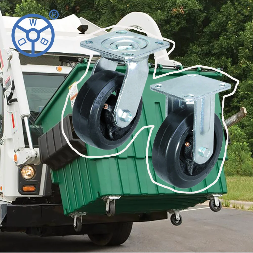 6 Inch Black Hard Rubber Cast Iron Core Swivel Heavy Duty Yard Dumpster