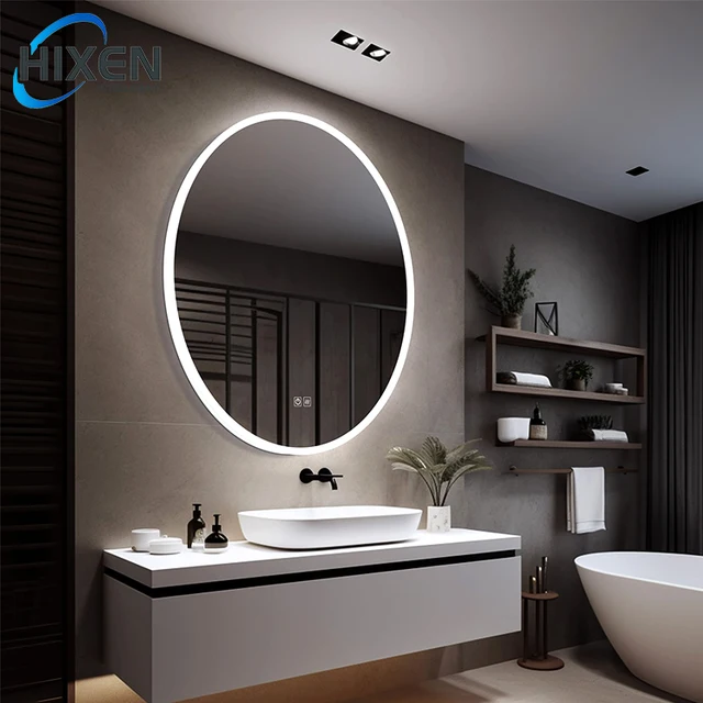 HIXEN oval anti-fog Bluetooth frameless smart touch screen 600x800mm led bathroom mirror