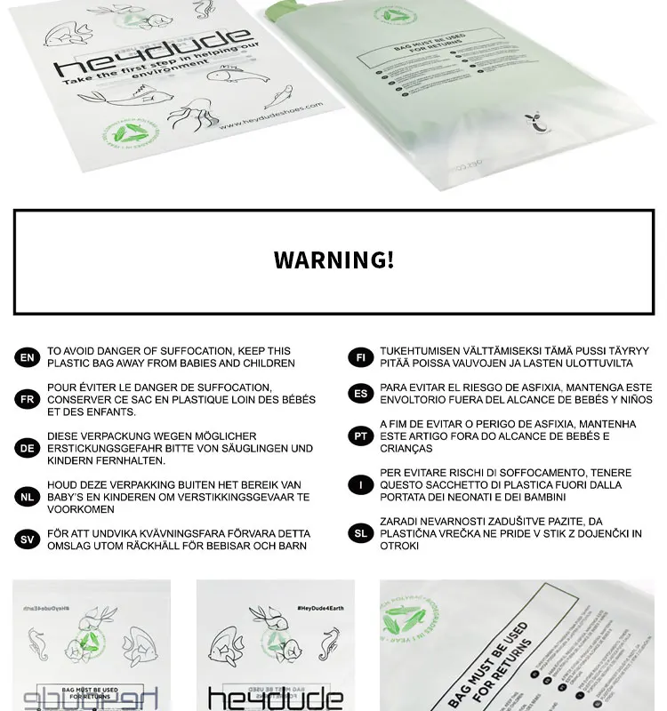 100% Biodegradable logo custom packing bag cornstarch pla bag for clothes self adhesive clear compostable bags printed warning manufacture