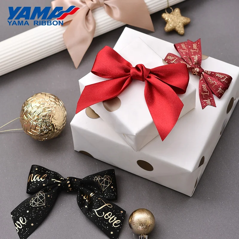 Yama Factory Custom Size Satin Bows Pre Tied Gift Ribbon Bows With Elastic Loop