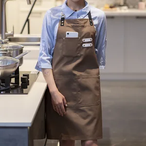 Custom Logo Canvas Chef Cottons Waiter Unisex Uniform Cooking Kitchen Bar Aprons Work Long Commercial Cafe Restaurant Aprons