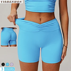 YISHENHON 2026 New Fashion V-shaped High Waist Scrunch Design Wome's Gym Yoga Shorts Scrunch Butt Sport Running Fitness Pant