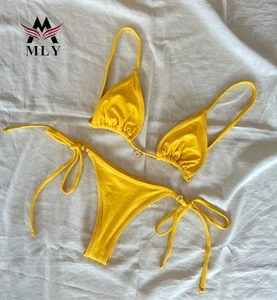 MLY New Tropical Style Girls Floral Print Bikini High Cut Beachwear Sexy Vacation Swimsuit