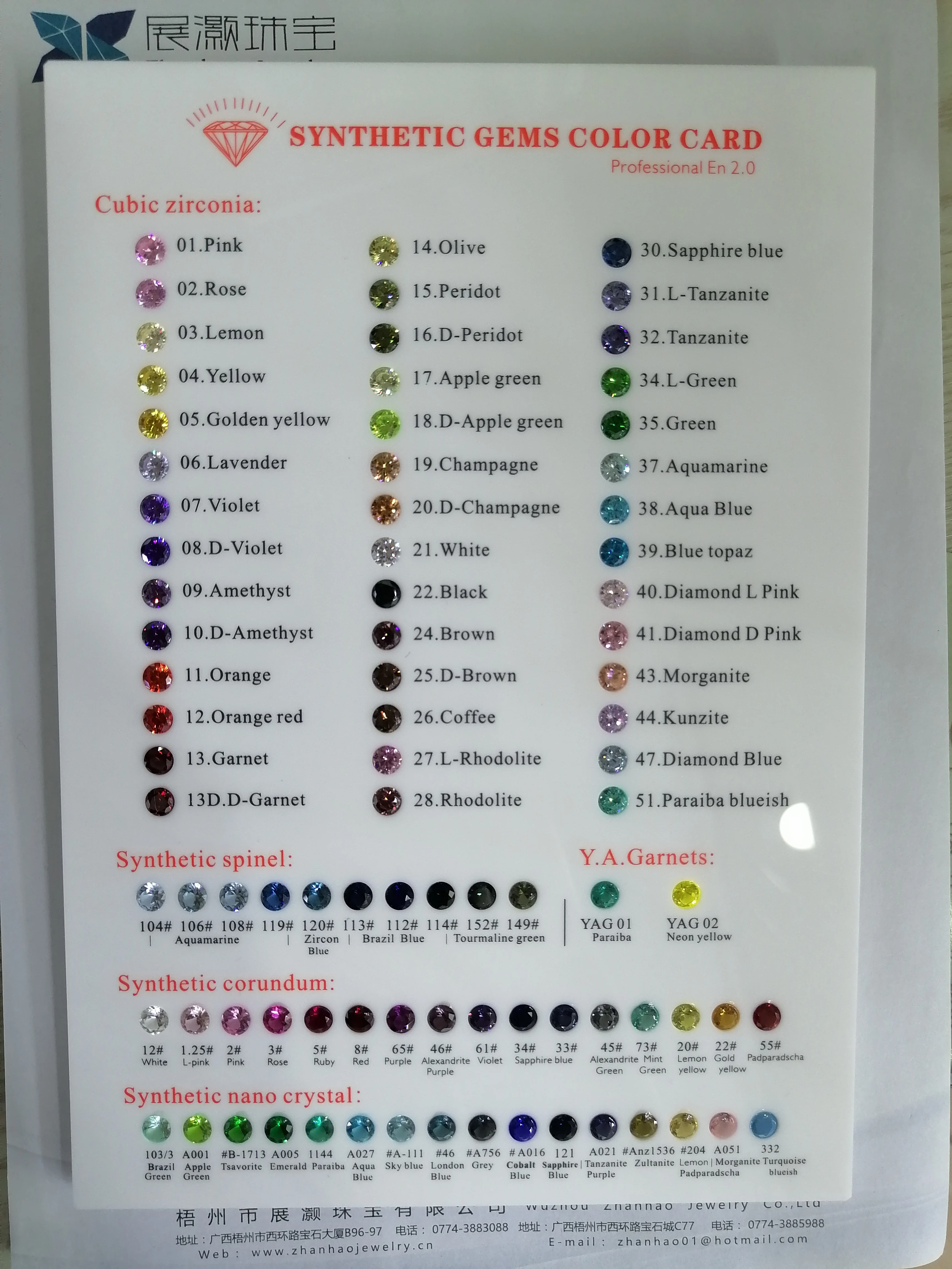 Synthetic Gems Color Card of Artificial Gems Cubic Zirconia Corundum Spinel  Nano Crystal Gemstones Color Chart Diamond Tools