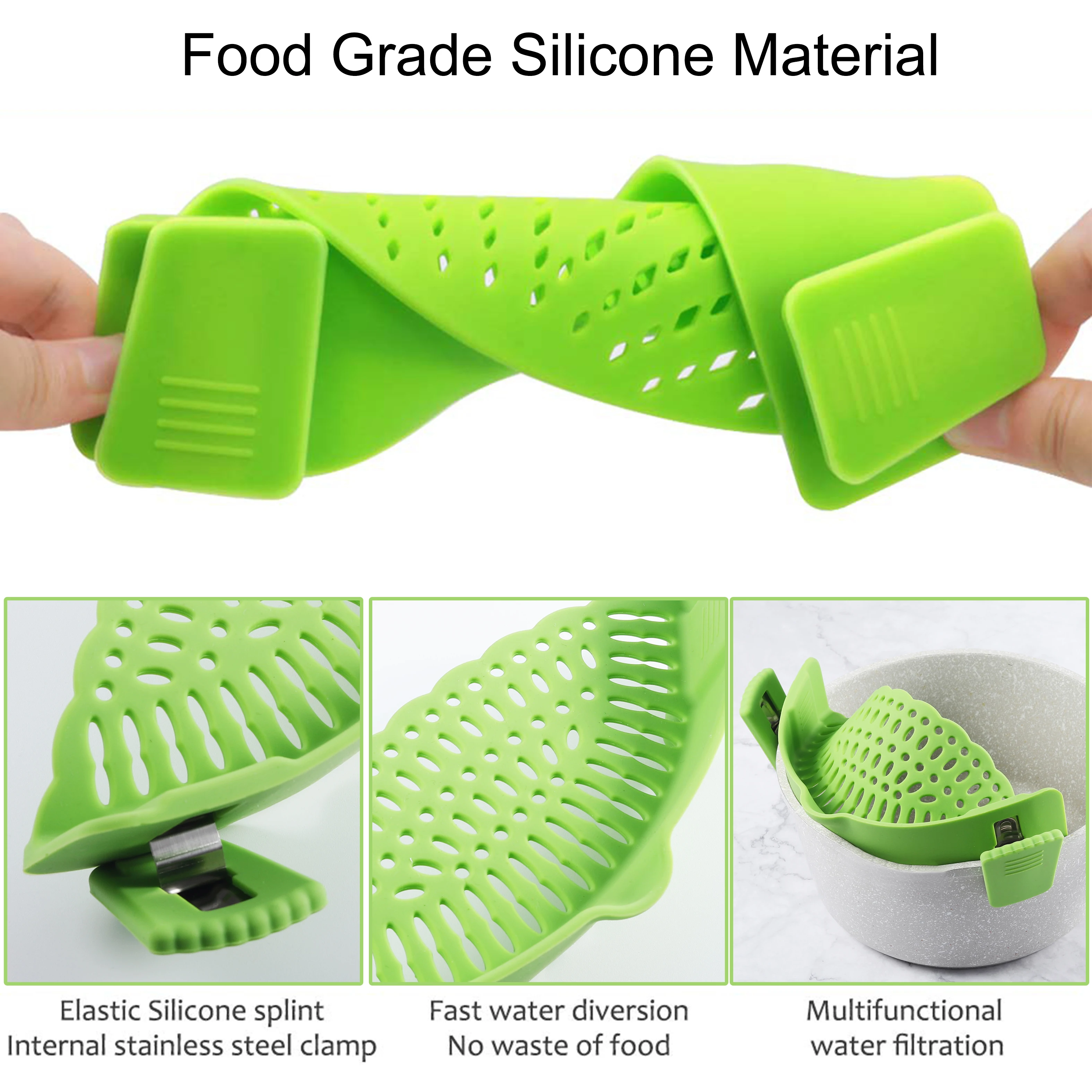 Kitchen Eco-friendly Adjustable Pasta Silicone Clip On Food Strainer ...