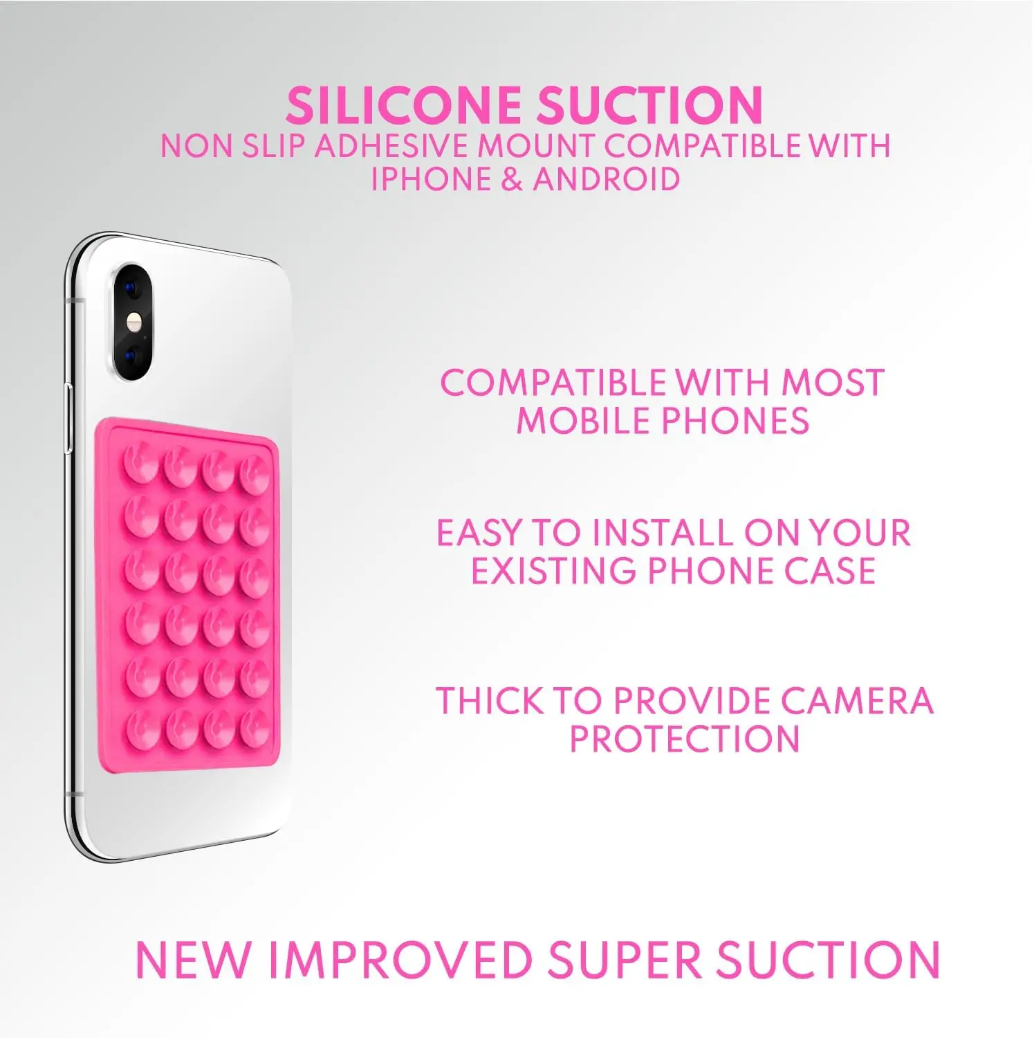 Double Sided Silicone Suction Phone for easy navigation and position the other for video calls and photos without adjustments