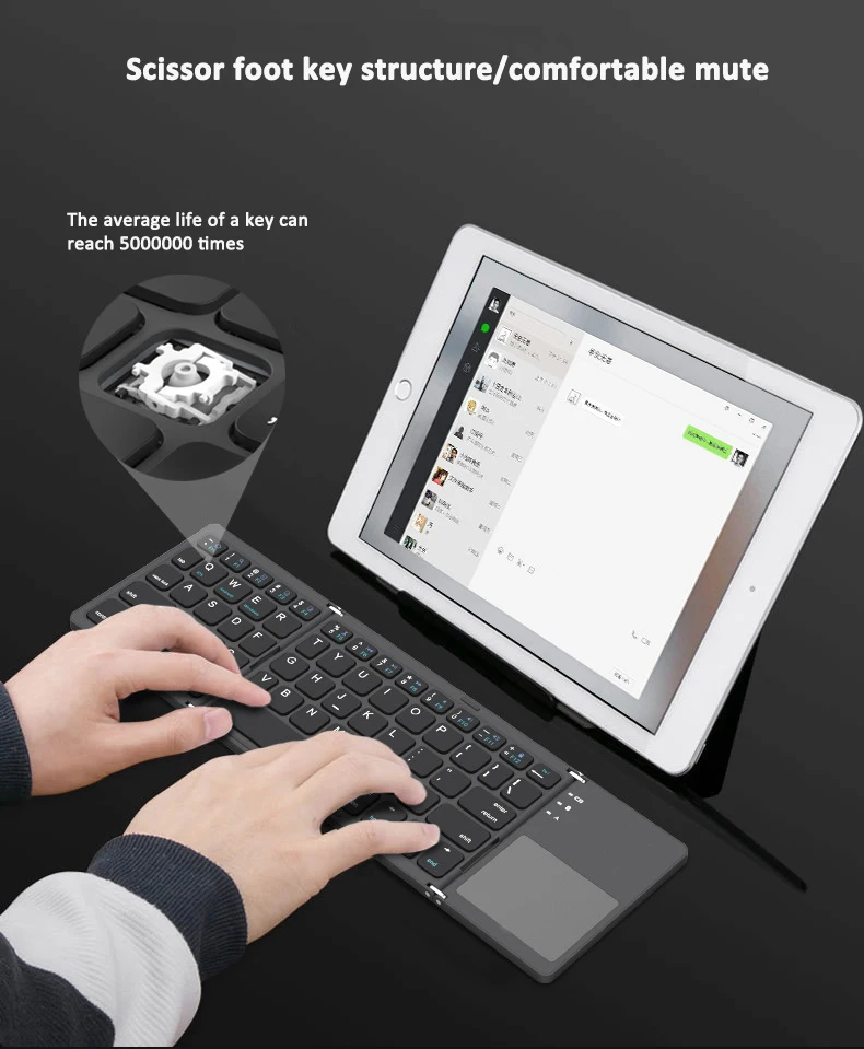 Tri Fold Wireless Keyboard with Touchpad Wireless 140mAh Rechargeable Mini Keypad For Windows Android IOS MAC