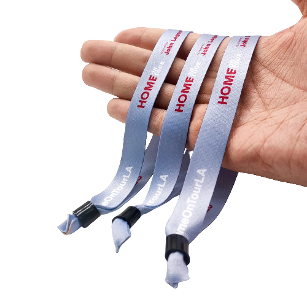 Custom Event Festival Club Concert Polyester Cloth S Woven Fabric Elastic Fabric Bracelet Plastic Lock Rfid Wristband