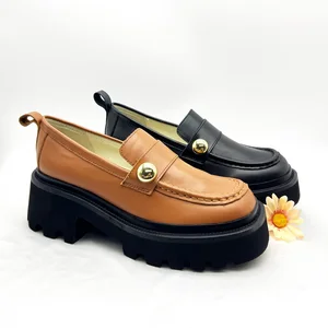 New Trend Fashion British Design Comfortable Rubber Sole Customized  Women Leather Loafer Shoes