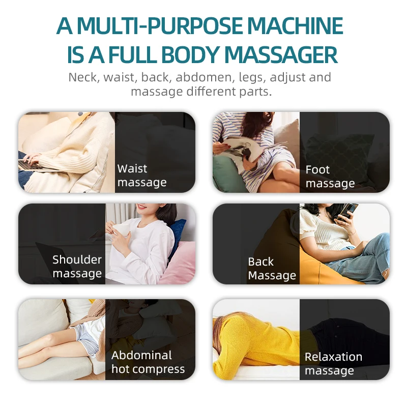 Ergonomisk massagekudde | Op/ned-gående knadende funktion med varmeterminering