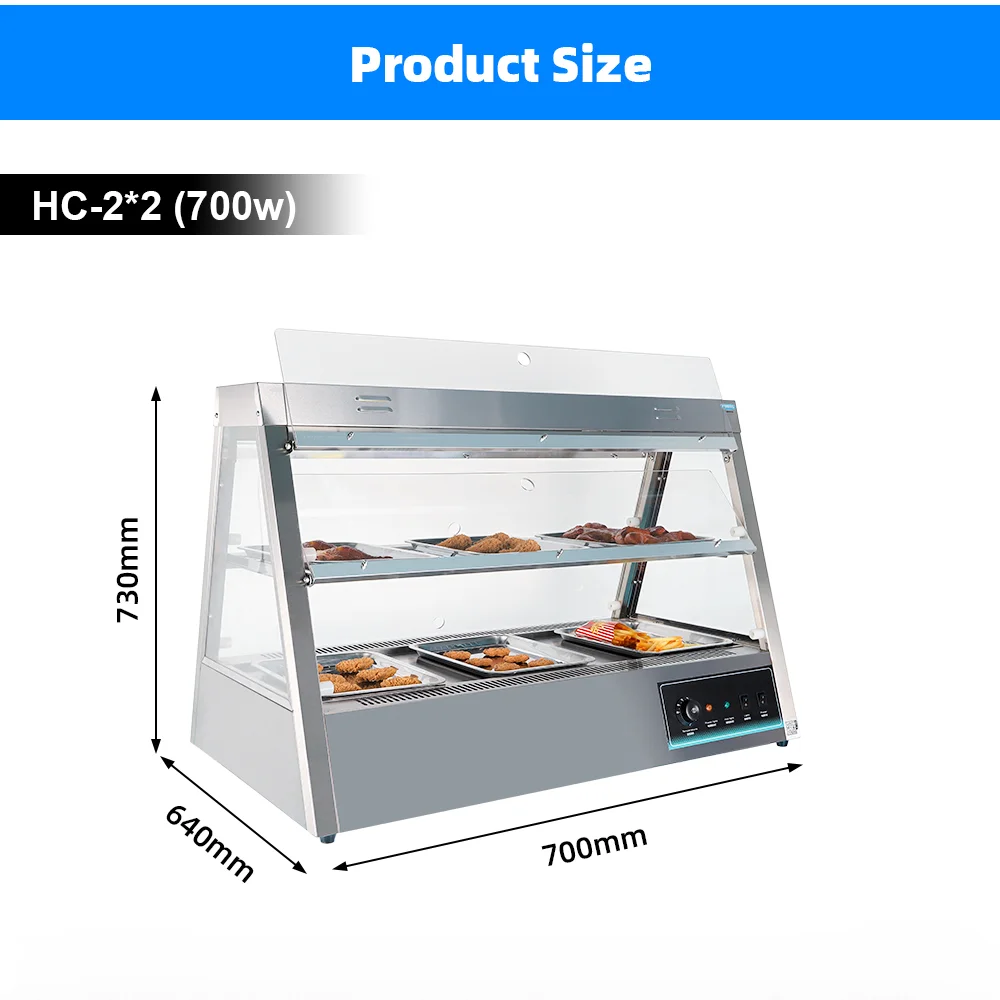 Factory Direct Sales 2 Layers Pie Counter Glass Restaurant Food Display Warmer for Fried Chicken