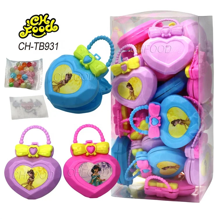 Wholesale OEM Plastic Cute Fashion Love Shape Handbag Lucky Bag Toy With Mini Tablet Candy Ball and Tattoo for Girl