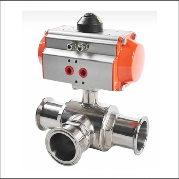 stainless steel 3 way tri clamp ball valve 2 inch with pneumatic actuator