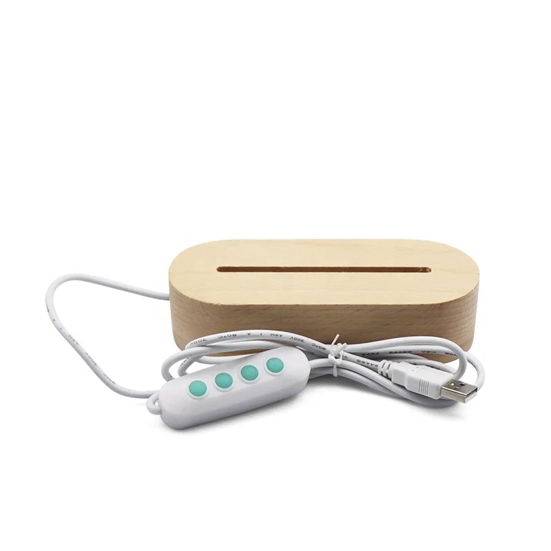 Factory Price Oval 7 Color LED Wood Stand RGB Night Light Base Ellipse 3D Lamp Base for Acrylic