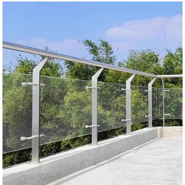 Custom Modern 304 Stainless Steel Columns Stair Handrails Shopping Mall Balcony Glass Railings Aluminum Glass Railings