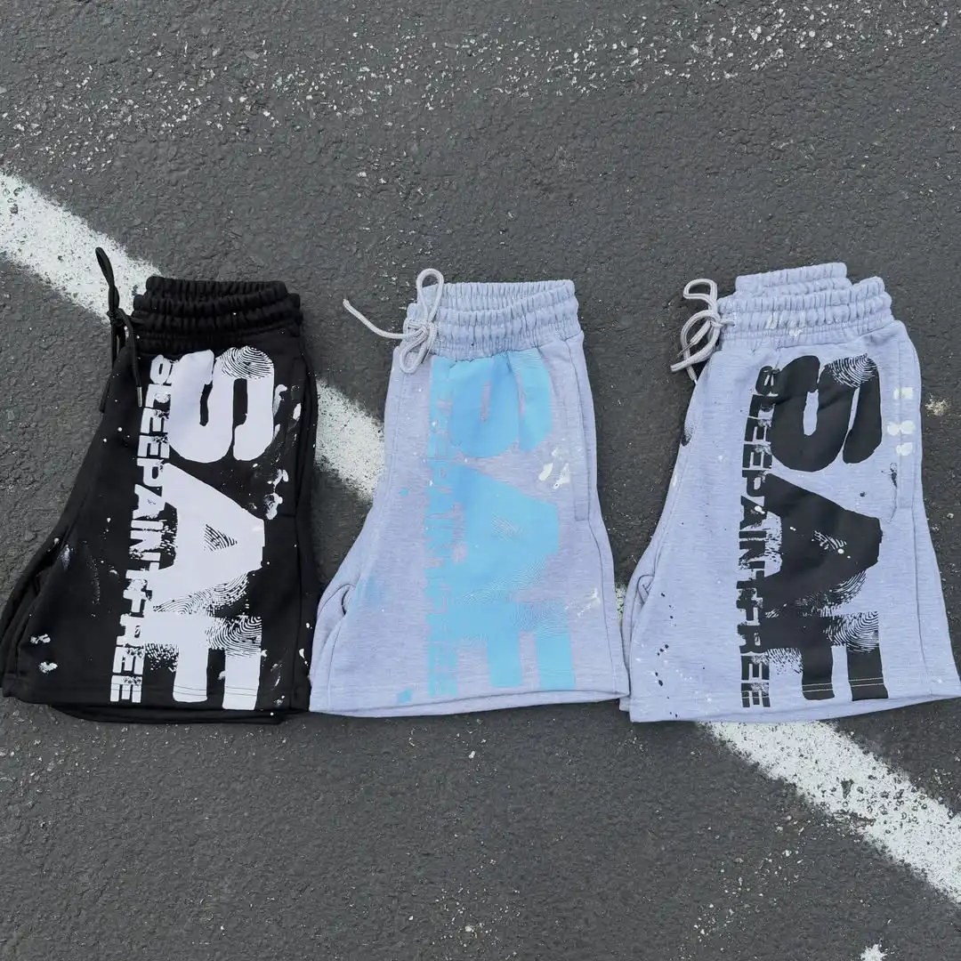 Tovární přímé krátké kalhoty pro muže na High Street, těžké, z 100 % bavlny, s individuálním potiskem DTG a kameny rhinestone, široké nohavice, neformální