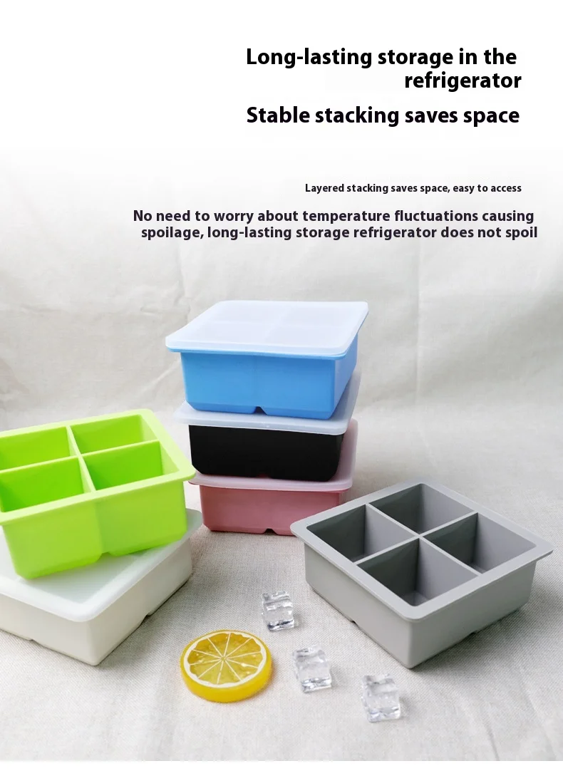 Large Capacity Reusable Silicone Ice Tray with Lid Household Ice Mold and Box for Ice Making manufacture