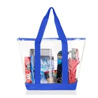 Promotional Custom Waterproof Heavy Duty 2 handles Large Travel Cosmetic Beach Clear Ladies transparent pvc tote bag with zipper