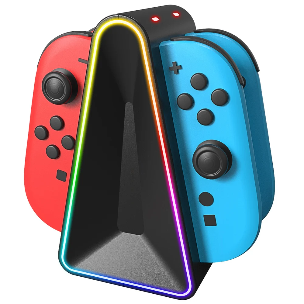 RGB LED Light Colorful 4-in-1 Charging Dock Stand Station Base for Nintendo  Switch Switch2 Joy--Con Remote Switch2 Controller
