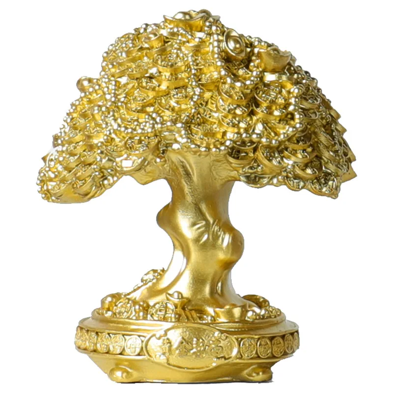 Gold Resin Monkey Tree Statue for Home Living Room Office Decor Feng Shui Lucky Fortune Tree Figurine New Year Sculpture Gift