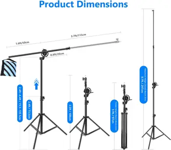 Neewer 2-in-1 Photography Light Stand, Aluminum Alloy 9.7ft Heavy Duty Tripod Stand With 3.8ft Boom Arm and Empty Sandbag for detail image