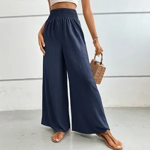 Ladies' casual loose wide-leg pants with a textured and tight texture, elegant and dignified waist and head, office long pants