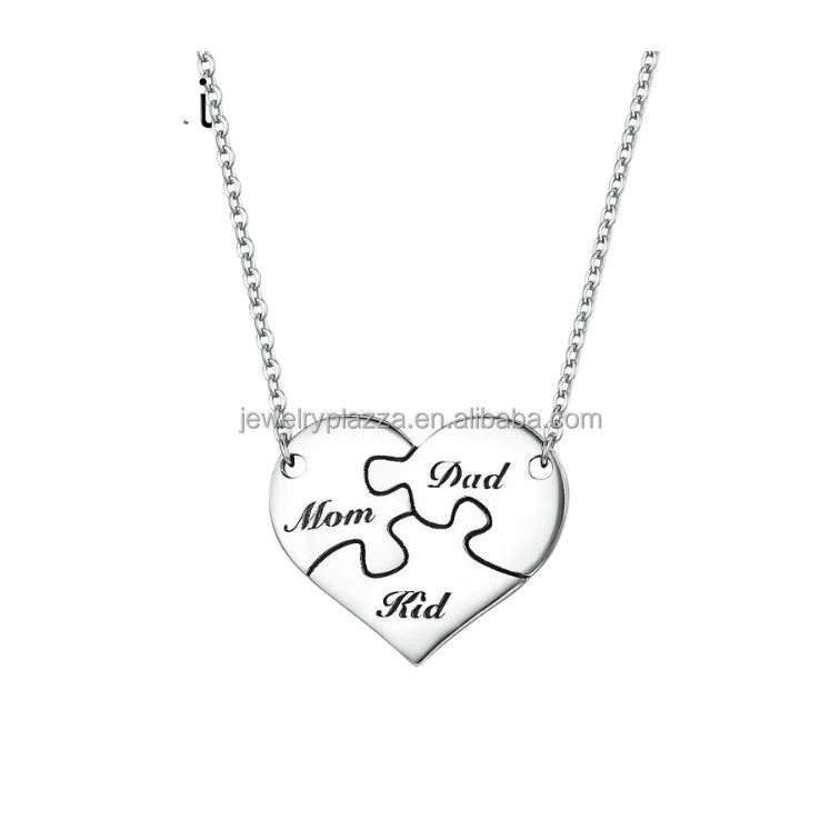 Hot Sale Family Heart Puzzle Engraved Name Pendant Necklace Pure Silver Family Mom Dad Kid Pendants Necklace Buy Meaning Eternal Love Couples Pendants Necklace Diamond Necklace Designs Bridal Sterling Silver Letter Initial Pendant Necklace