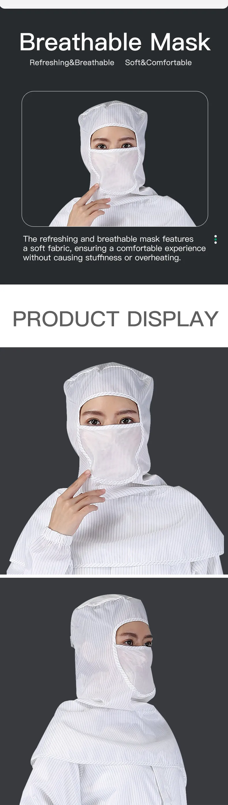 KL-3016TQ Anti-Static ESD Working Cap with Breathable Mask and Dust Proof Cleanroom Shawl Hood Safety Clothing