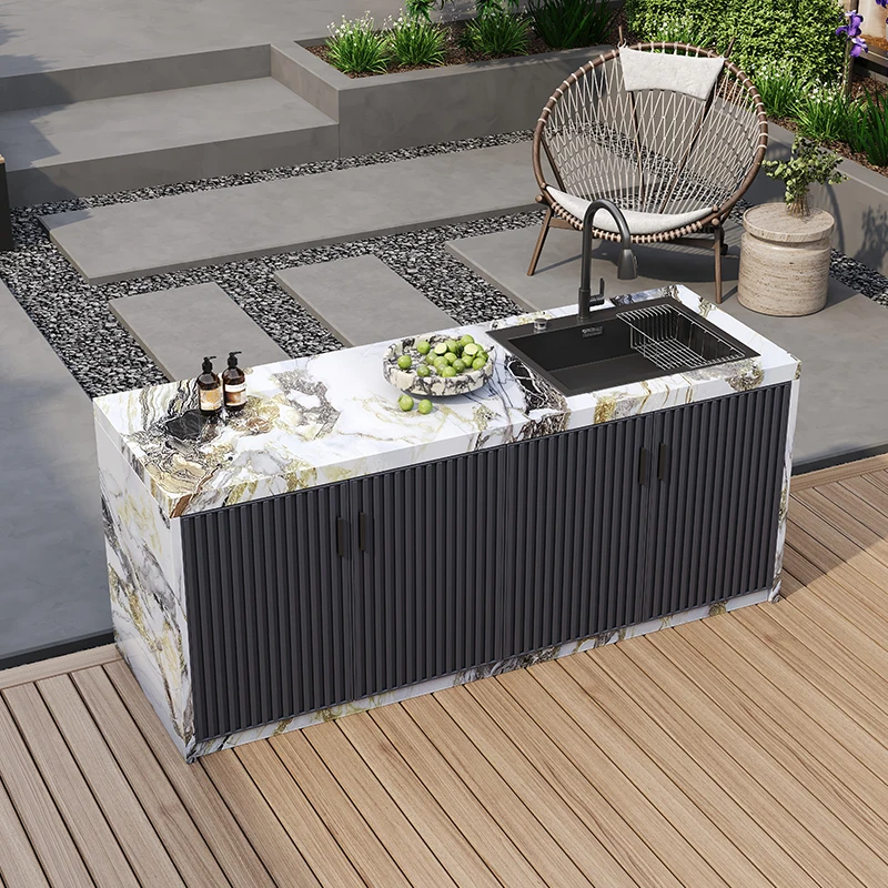 Custom Outdoor Utility Sink Washbasin Operation Counter Courtyard Washbasin with Waterproof Storage Cabinet