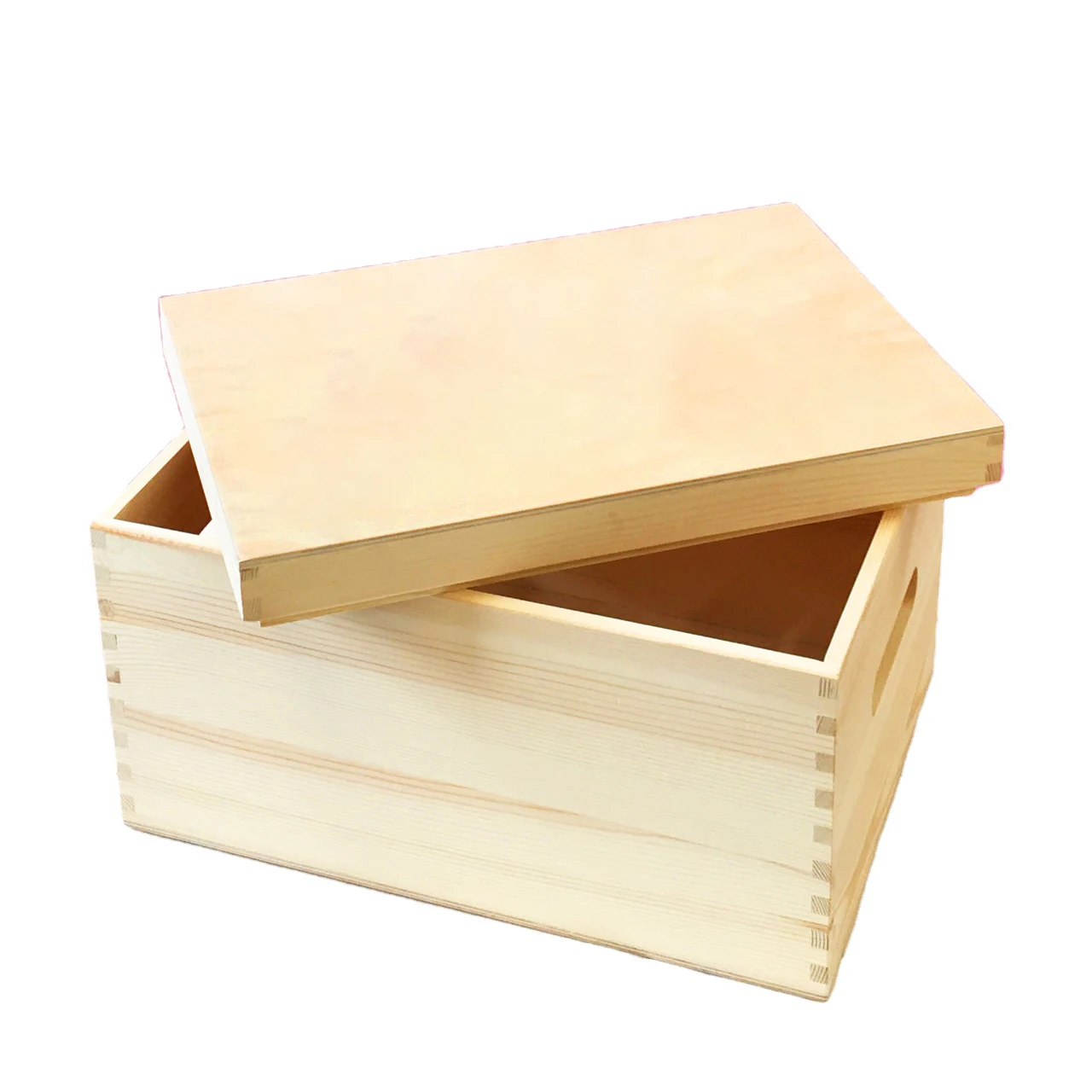 Unfinished Pine Wood Storage Box With Round Corner And A Lid For Sale