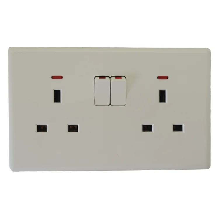 2 Gang 13A Large Panel UK Standard 3 Pin Light Socket With 2 Pole Switch With Indicator Light High Quality for Home