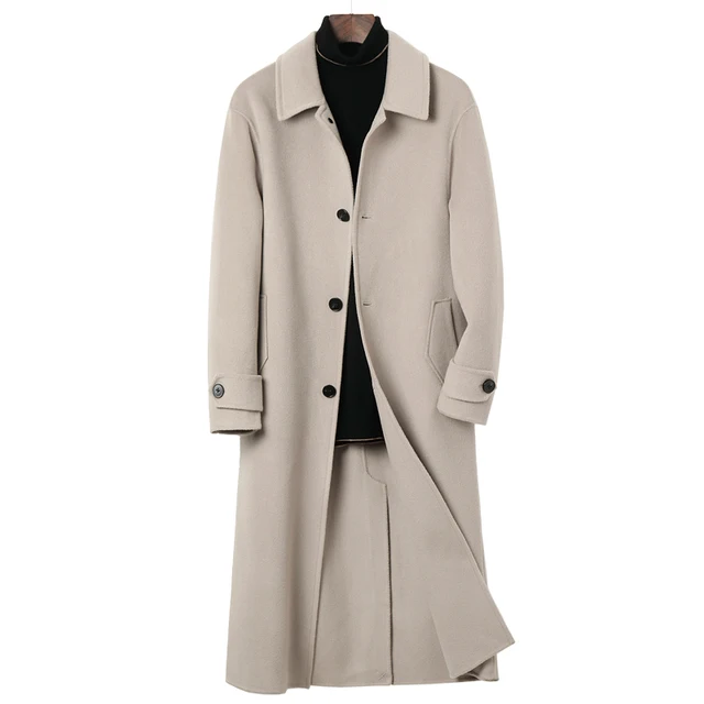 Men's High-End Double-Sided Wool Overcoat Ultra-Long Fashionable Autumn Winter Over-the-Knee Single-Breasted Windbreaker