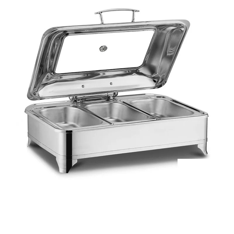 Rolltop Glass Chafing Dish Buffet Set Stainless Steel Chaffing Dishes Buffet Food Tray Warmer