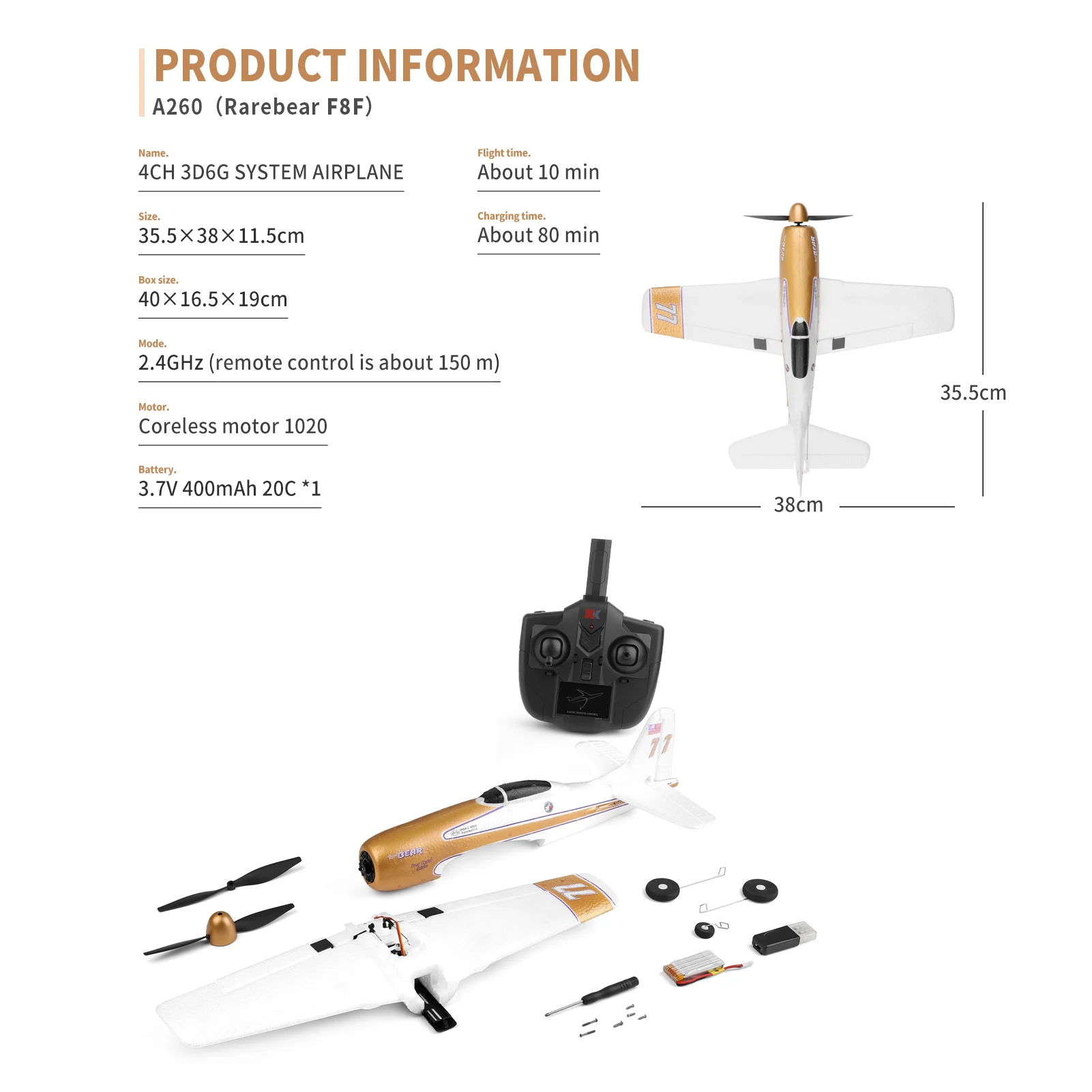 Newly WLtoys A260 RC Airplane 2.4GHz 4CH 6 Axis Stability Fixed Wing Airplane Foam Flight Toys 6G/3D Mode 384mm Wingspan Hot