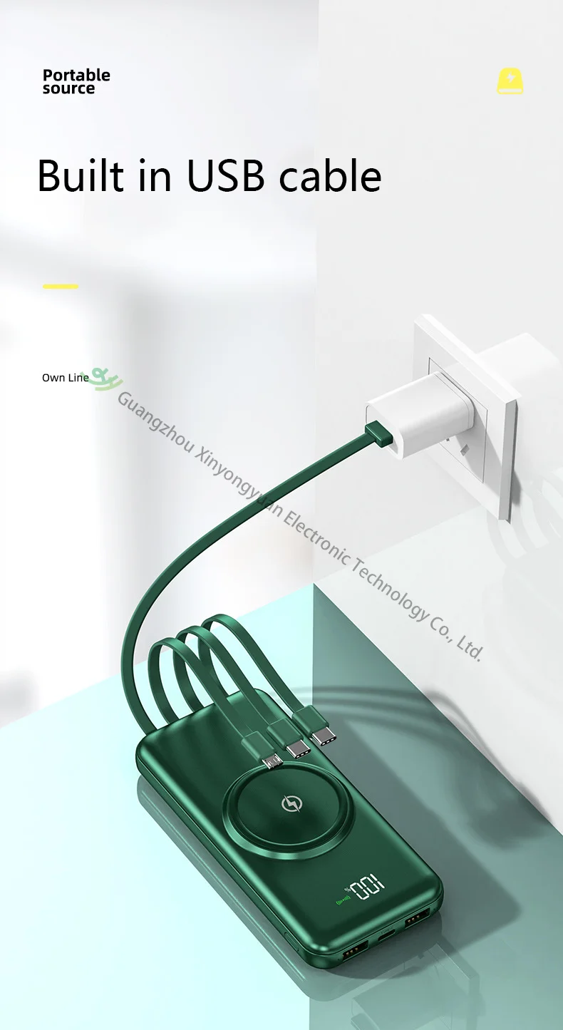 Wireless Power Bank with Cable and 10000 Mah Big Capacity Quick Charge