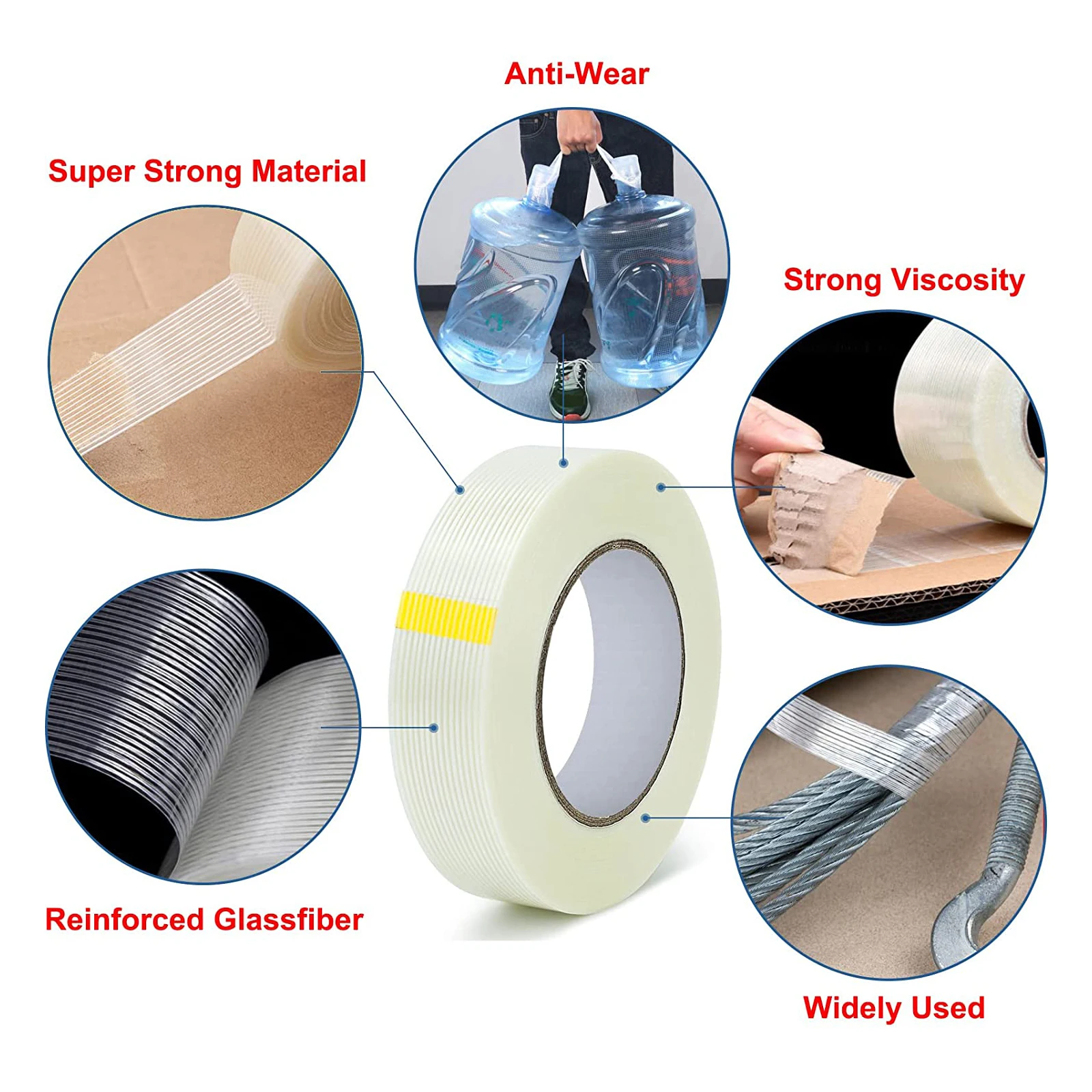 Reinforced Single Sided Filament Strapping Tape with High Viscosity and Strong Tensile Force for Heavy Duty Packing