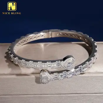 Custom Hip Hop Gold Plated Diamond Moissanite Bracelet Jewelry Iced Out Baguette Heart Bangle With GRA Certificate