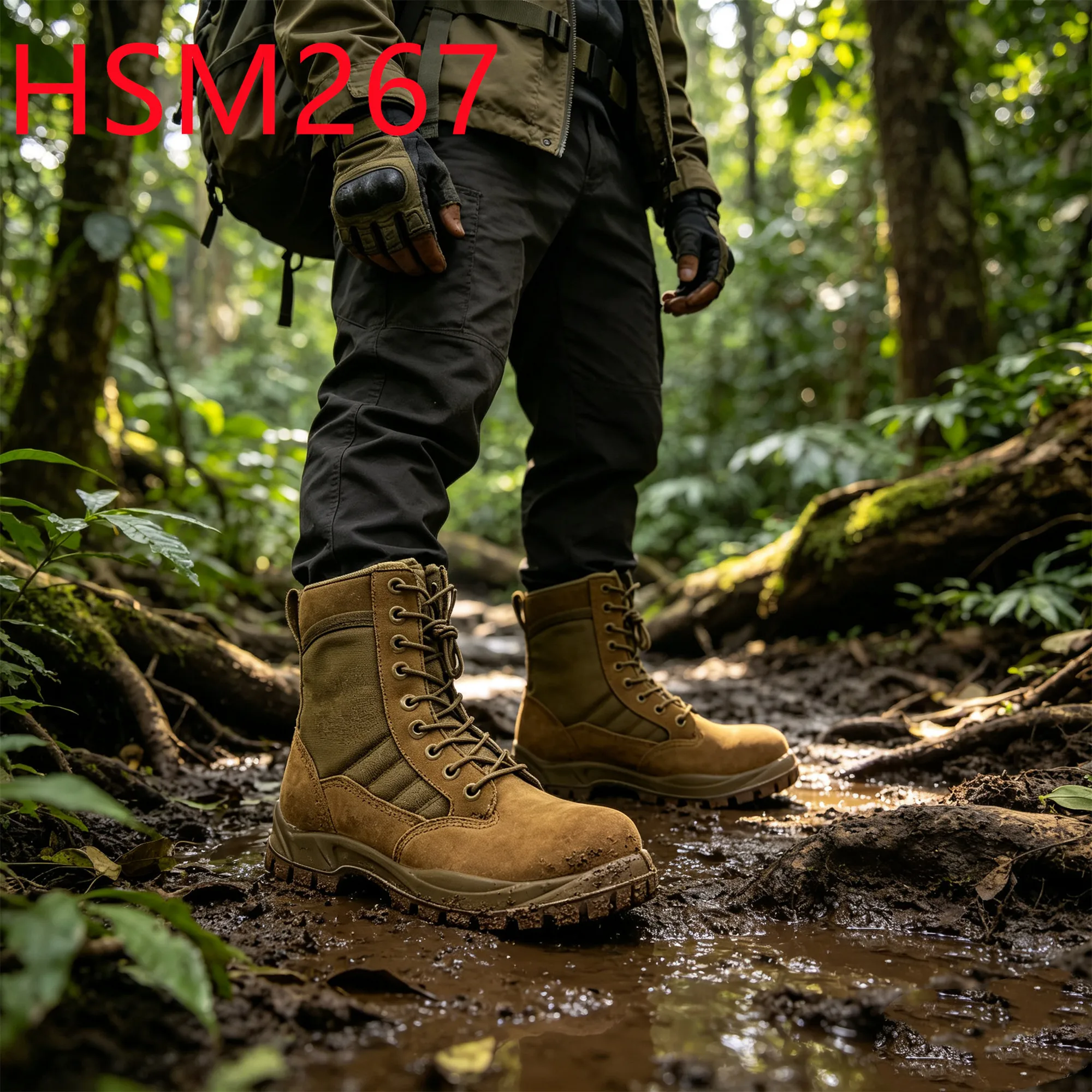 HY,Field Walking High-Elasticity Sole Coyote Color Hua Singh Combat Boots 1500D Nylon Fabric 8'' Winter Marching Boots HSM267