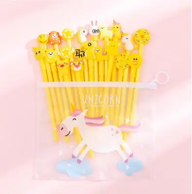 20Pcs / Set Cute Cartoon Gel Pen Office Signature Pen 0.5mm Black Gel Ink Pens Kawaii Pink School Supplies Student Stationery