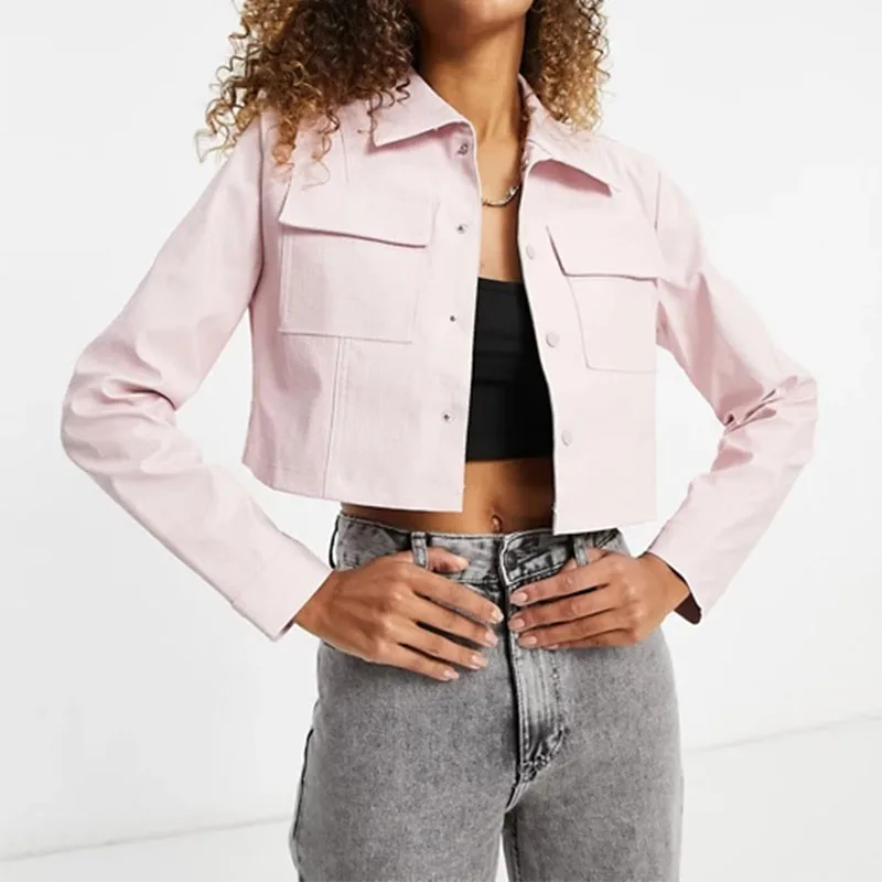 cropped denim jacket pink