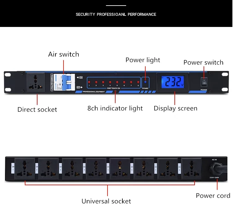 Professional 10 Channels Power Management Sequencer Air Switch Power