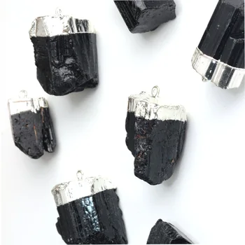 Wholesale Natural Black tourmaline raw stone crystal necklaces pendants with wire winding