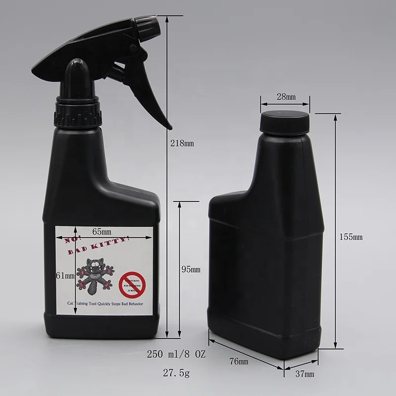 250ml HDPE Empty Black Bottle Body Plastic Trigger Spray Bottle With Black Trigger Sprayer and Two Stickers on Each Side