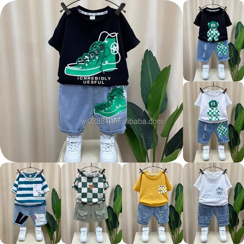 Hot Selling Boys' Summer Short Sleeve T-shirt Shorts Two Piece Set of Children's Fashion Color Matching Children's Wear
